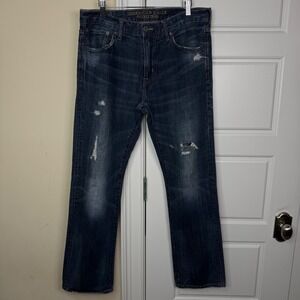 American Eagle Slim Straight Jeans Mens 33/32 (35.5/31.5) Dark Wash Distressed